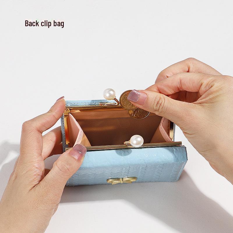 Korean Style Women's Tri-Fold Wallet - Cute Butterfly Design, Compact Card Holder