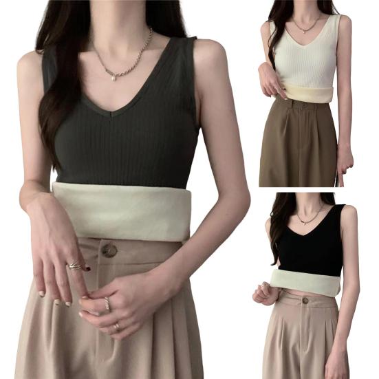 Women Thermal Tank Top V Neck Sleeveless Camisole Base Layer Thickened Fleece Lined Cami Vest Underwear Tops for Winter Cold Weather