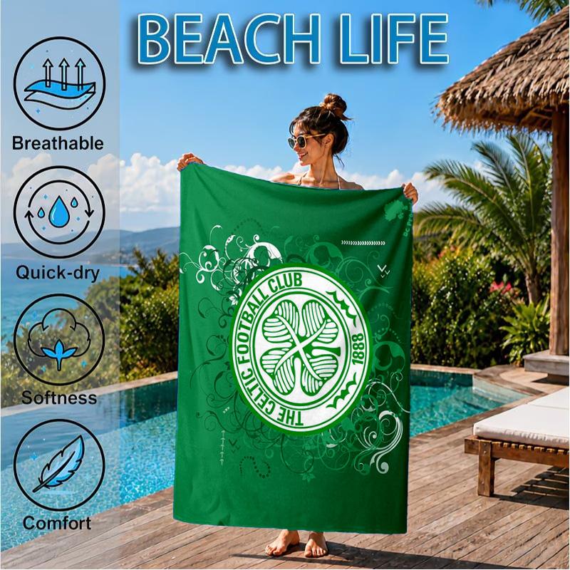 Cel-tic Football Club Crest Printed Microfiber Beach Towel, Soft And Absorbent, Quick-Dry, Ideal for Summer Travel, Beach Essential, Swimming Pool