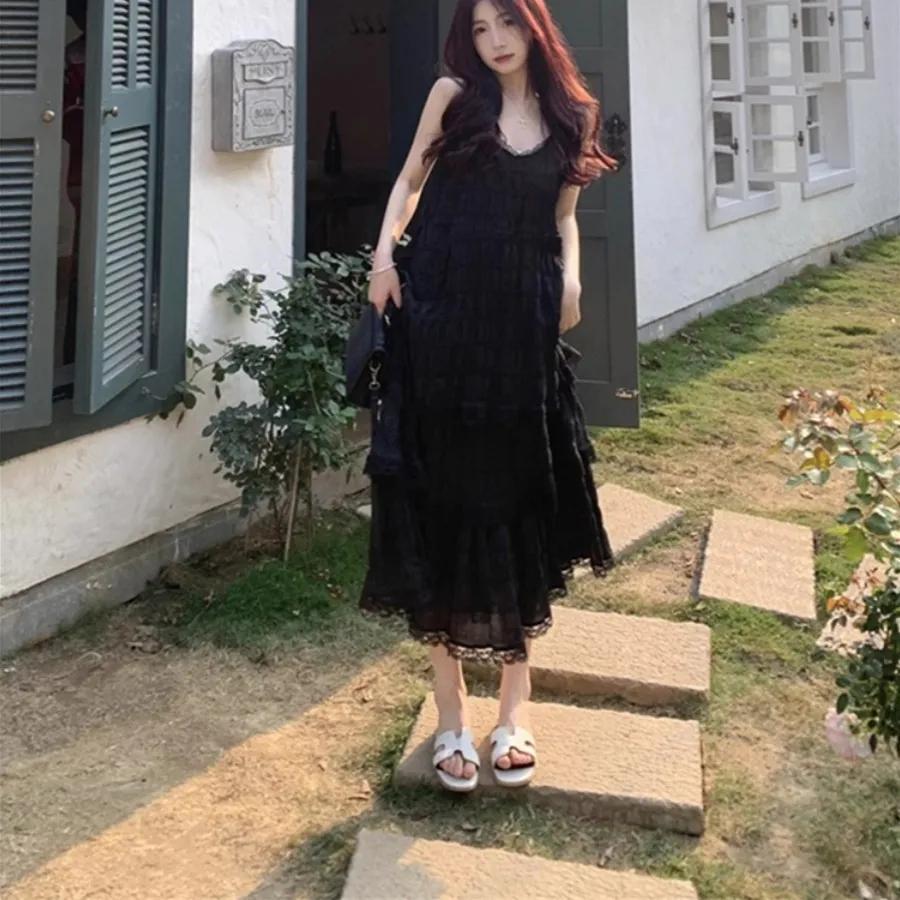 Летние женские длинные винтажные повседневные оборки элегантные макси-бретельки майки шелковистые пляжные кружева элегантные вечерние платья Vestidos сексуальные женщины