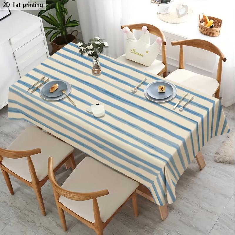 1pc Soft, Fashionable and Beautiful Blue-White Striped Tablecloth, Machine Washable and Easy to Clean.PMJ