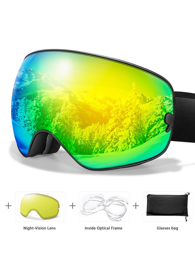 Классические горнолыжные очки, двухслойные, противотуманные, большие горнолыжные очки, UV400, маска для сноуборда, для мужчин и женщин, для зимних видов спорта, очки для сноуборда