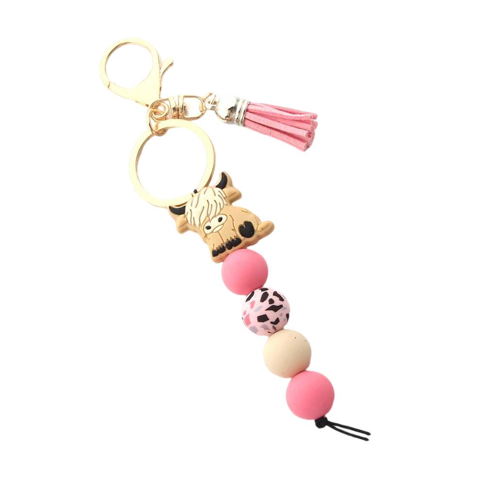 Брелок с подвеской в виде коровы Хайленд, мягкий силиконовый брелок с бусинами и цветными кисточками, аксессуары для женщин и мужчин