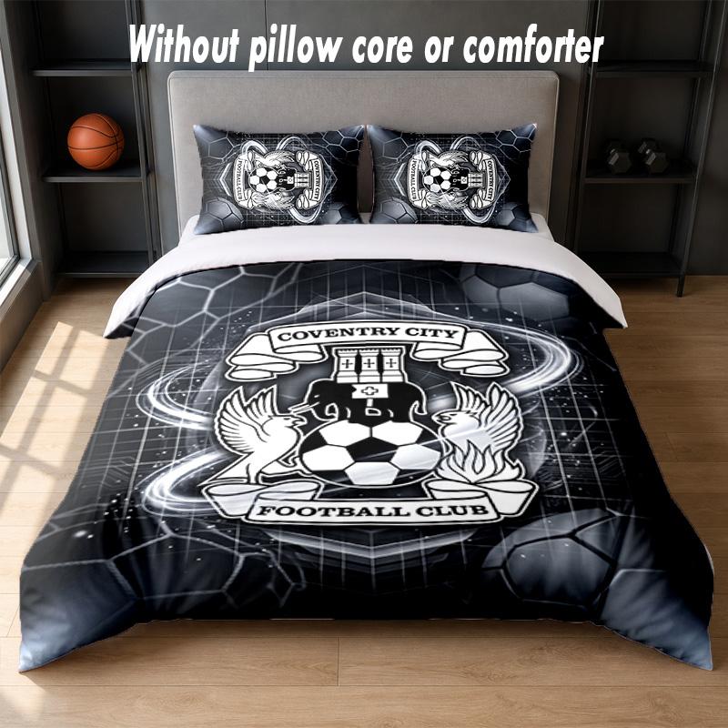 Coventry City Football Design Bed Bedding Set 1 Duvet Cover + 2 Pillowcases Soft Breathable Household Bed Linens