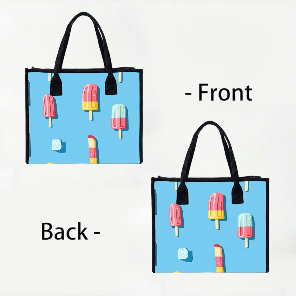 Cute Popsicle Printed Tote Bag Casual Large Capacity Handbag for Daily Shopping Outdoor Commute