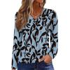 Women's Casual Fashion V-Neck Raglan Pleated Floral Print Long Sleeve Top