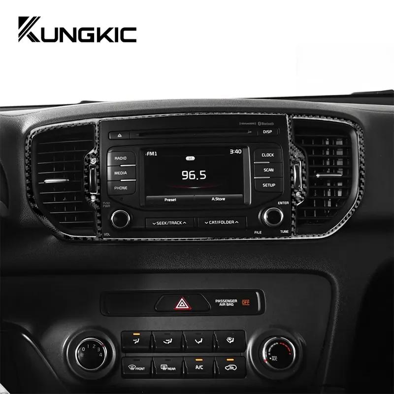 For Kia Sportage 2017 2018 2019 LHD RHD Real Soft Carbon Fiber Sticker Car Central Center AC Outlet Interior Trim Accessories.