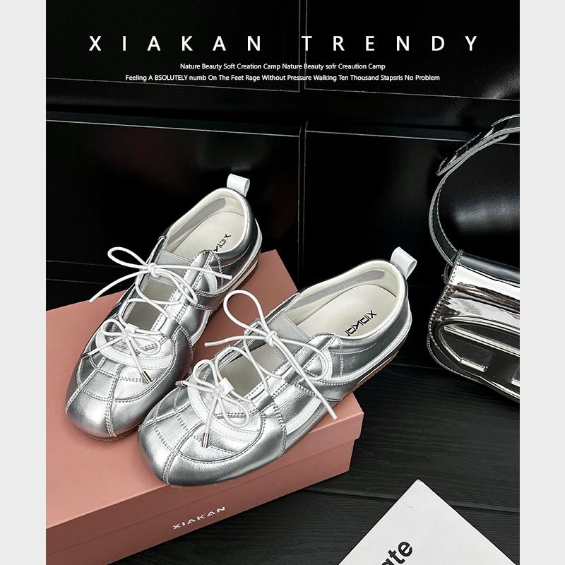 Серебристые туфли Мэри Джейн, повседневные туфли, мягкая подошва, не утомляют ноги, новые модели 2025 года, внутренняя высота увеличивает на 5 см, балетные тренировочные туфли для женщин