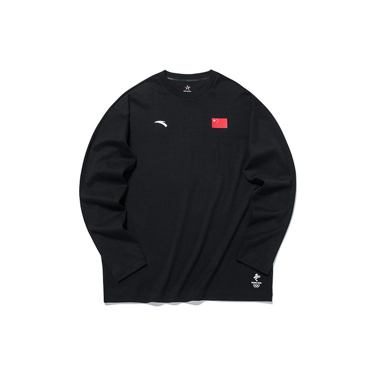 Anta Футболка свободного кроя с длинным рукавом и принтом логотипа, унисекс, черный цвет 152130407-2