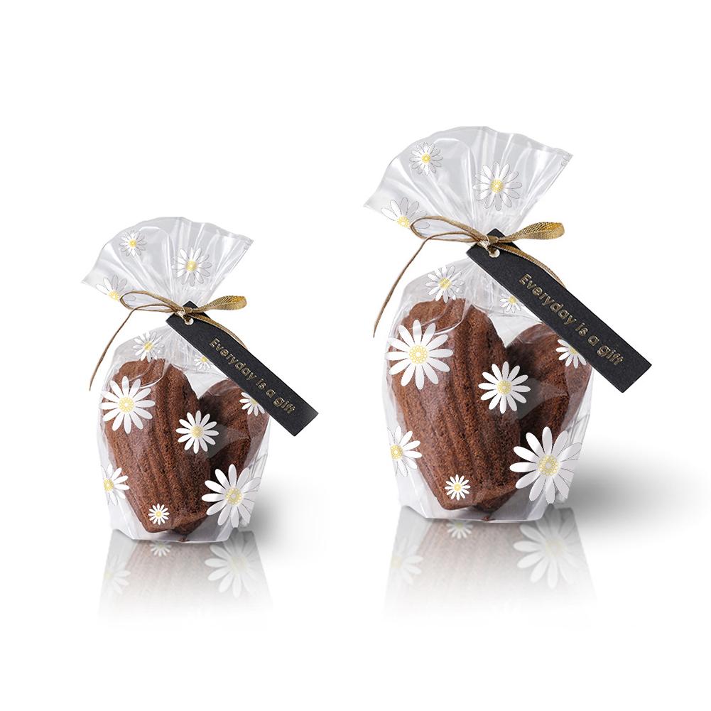 100 шт., прозрачные упаковочные пакеты с изображением ромашки, сумка для хранения хлеба, печенья, закусок, рождественское яблоко, шоколад, конфеты, вечерние подарочная сумка