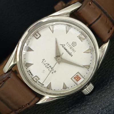 AIRMASTER TITOFLEX ВИНТАЖНЫЕ МЕХАНИЧЕСКИЕ ШВЕЙЦАРСКИЕ МУЖСКИЕ БЕЛЫЕ ЧАСЫ a705134-1