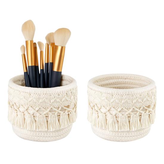 Корзина для хранения, органайзер для кистей для макияжа с кисточками, многоцелевая плетеная корзина для хранения большой емкости