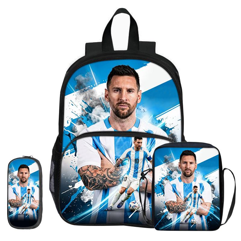 Набор из 3 предметов M-Messi с передним карманом Рюкзак Футбольные Спортивные Сумки через плечо Пенал Футбольной звезды Школьные сумки для учеников Рюкзак