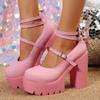 Fashion Pink Chunky Heeled Ankle Strap Pumps Sweet Platform Square Heel Woman High Heels Pumps Platform Shoes 2024 Spring Woman Shoes