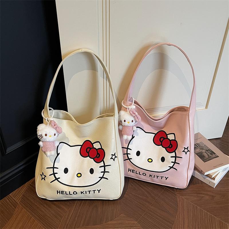 Женская сумка-ведро с принтом Hello Kitty, вместительная кавайная сумка-тоут, милая сумка через плечо на одной лямке KTB