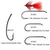 Bimoo Black Nickel Hight Carbon Steel Barbed Fly Tying Hooks Long Nymph Streamer Dry Wet Fly Hooks for Trout Bass Fishing