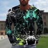 Men's Long Sleeved T-shirt, European and American Men's Loose Round Neck 3D Printed Long Sleeved Round Neck T-shirt, Men's Clothing