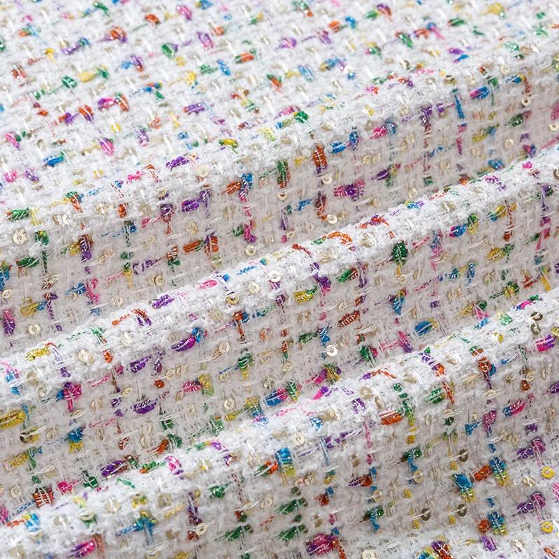 Утолщенная твидовая ткань для жилета, пальто, платья, одежды, DIY шитья, пайеток, шерстяная ткань, черный, белый, красный, синий, на полметра, зима