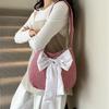 Lattice Bow Shoulder Bag Japanese Style Canvas Tote Bag Portable Plaid Shoulder Bag  Girl