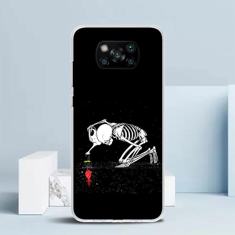 Human Skeleton Red Rose Phone Case For Xiaomi Poco F7 Ultra X5 X6 X7 Pro M7 Redmi 15C 15 13C 13 12C 12 10C 10 10A 9 9C 9A 9T Cov
