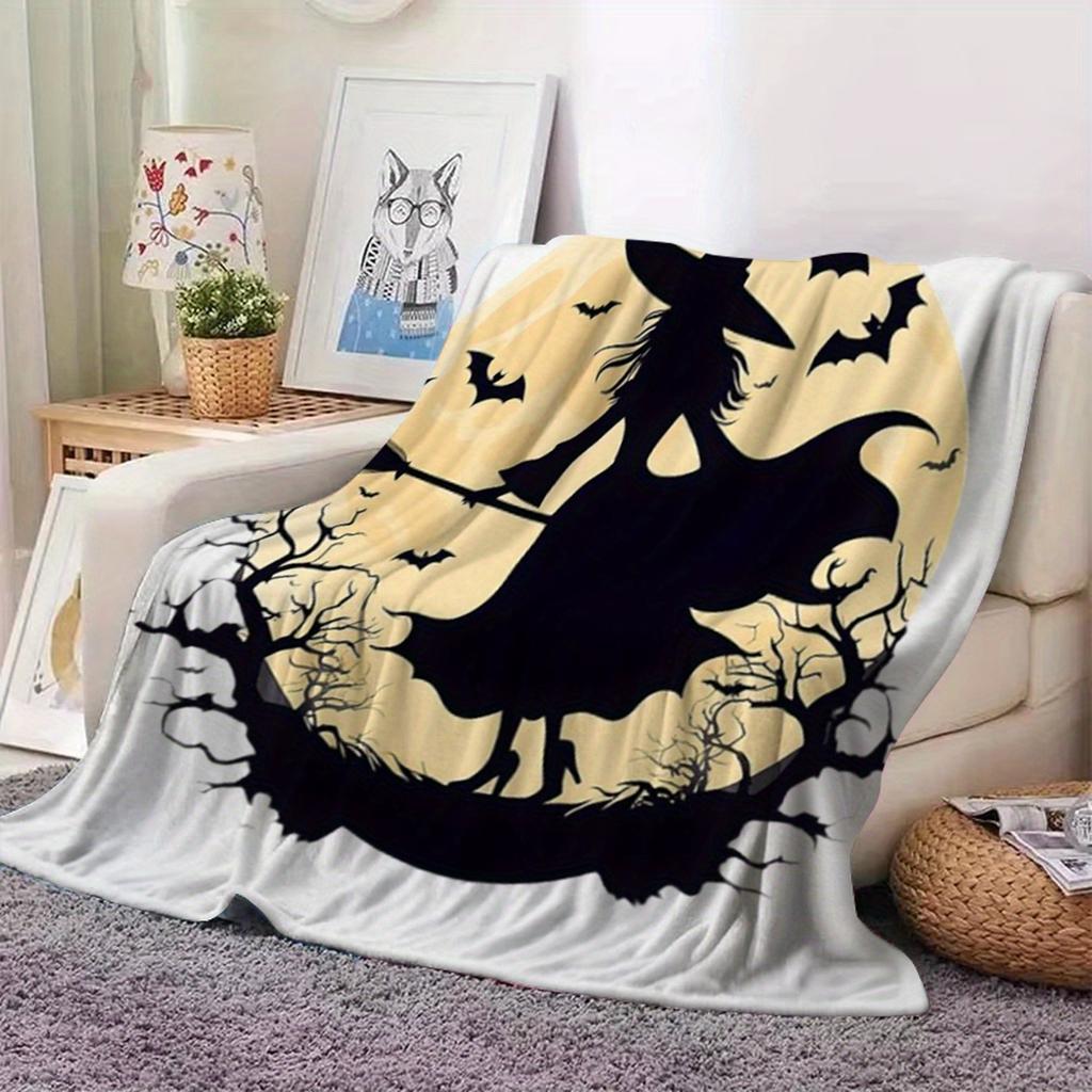 Spooky Halloween Throw Blanket for Adults - Cozy Flannel with Witch & Bats Design, Perfect for Home Decor & Gift Giving, Machine