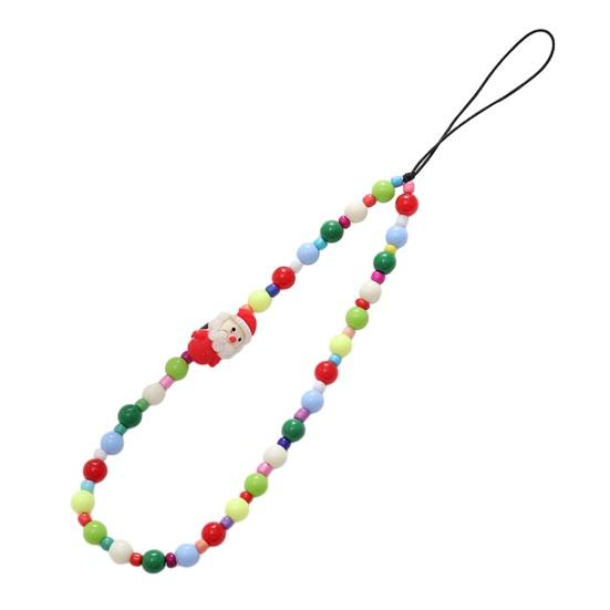 Рождественская елка, снеговик, Санта-Клаус, колокольчик, декор, ремешок для телефона, разноцветные бусины, браслет для мобильного телефона, цепочка с защитой от потерь, ювелирное изделие, подарок