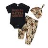 Infant Boys Summer Clothes Outfits Letter Print Crew Neck Short Sleeve Romper Cow Head/Boots Print Pants Hat 3Pcs Suit