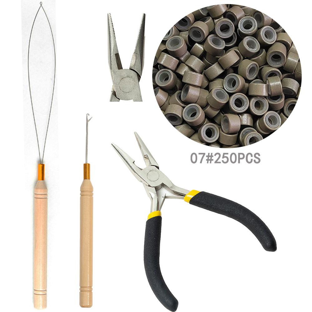 Hair Extension Tool Kit includes extension pliers crochet hook bead stringer and nano ring for making styling accessories