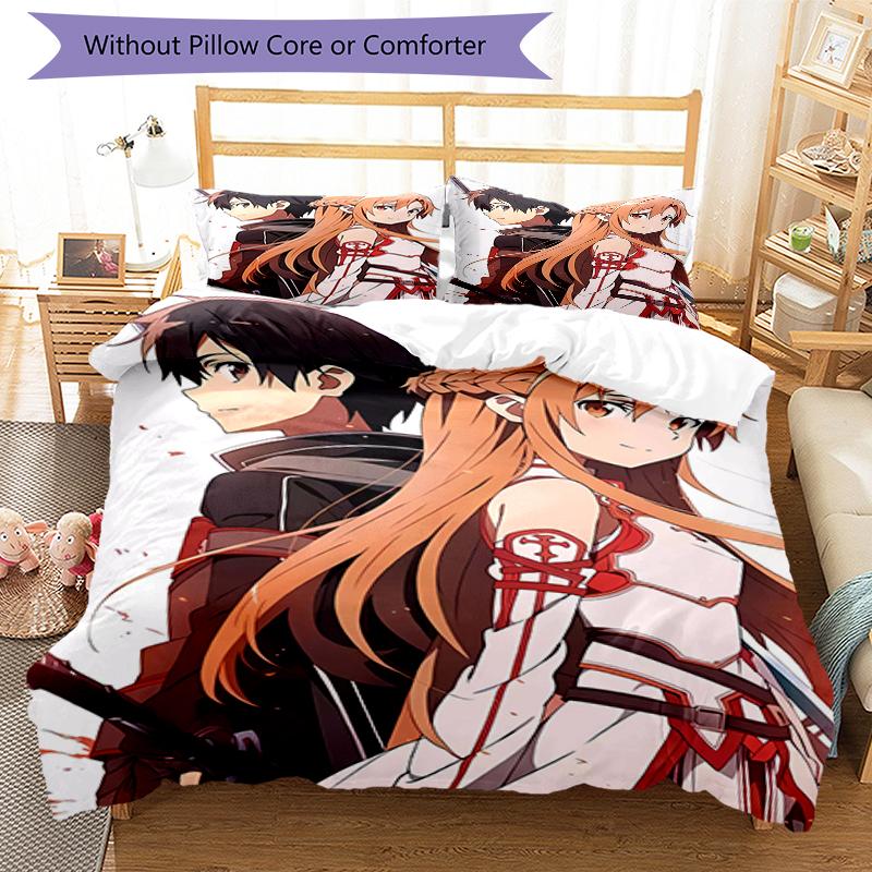 3pcs Sword Art Online1 Design Cover Set - HD Printed Bedding with 1 Cover and 2 Pillowcases - Perfect for Home and Dorm Decor