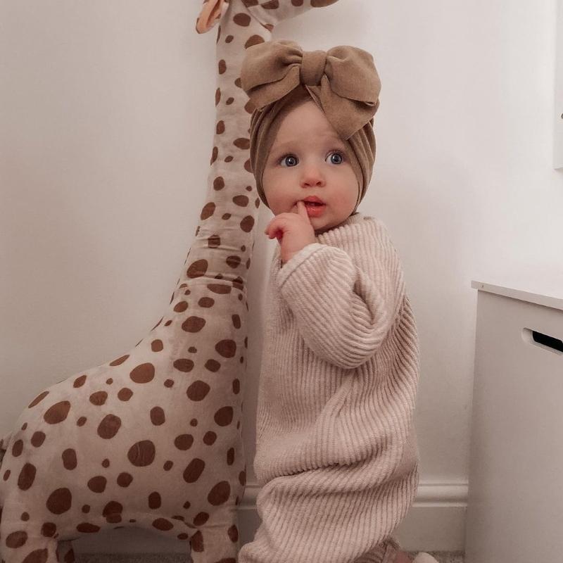 Solid Color Baby Turban Cap Big Bow Indian Hat Newborn Elastic Bandana Headband Headscarf Beanie Kids Hair Accessories