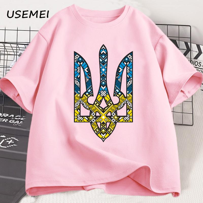 Футболка с принтом эмблемы Украины Мужская Женская с круглым вырезом Повседневные топы Футболки Украинский трезубец Подарок Футболка Хлопок Оверсайз Футболка Одежда