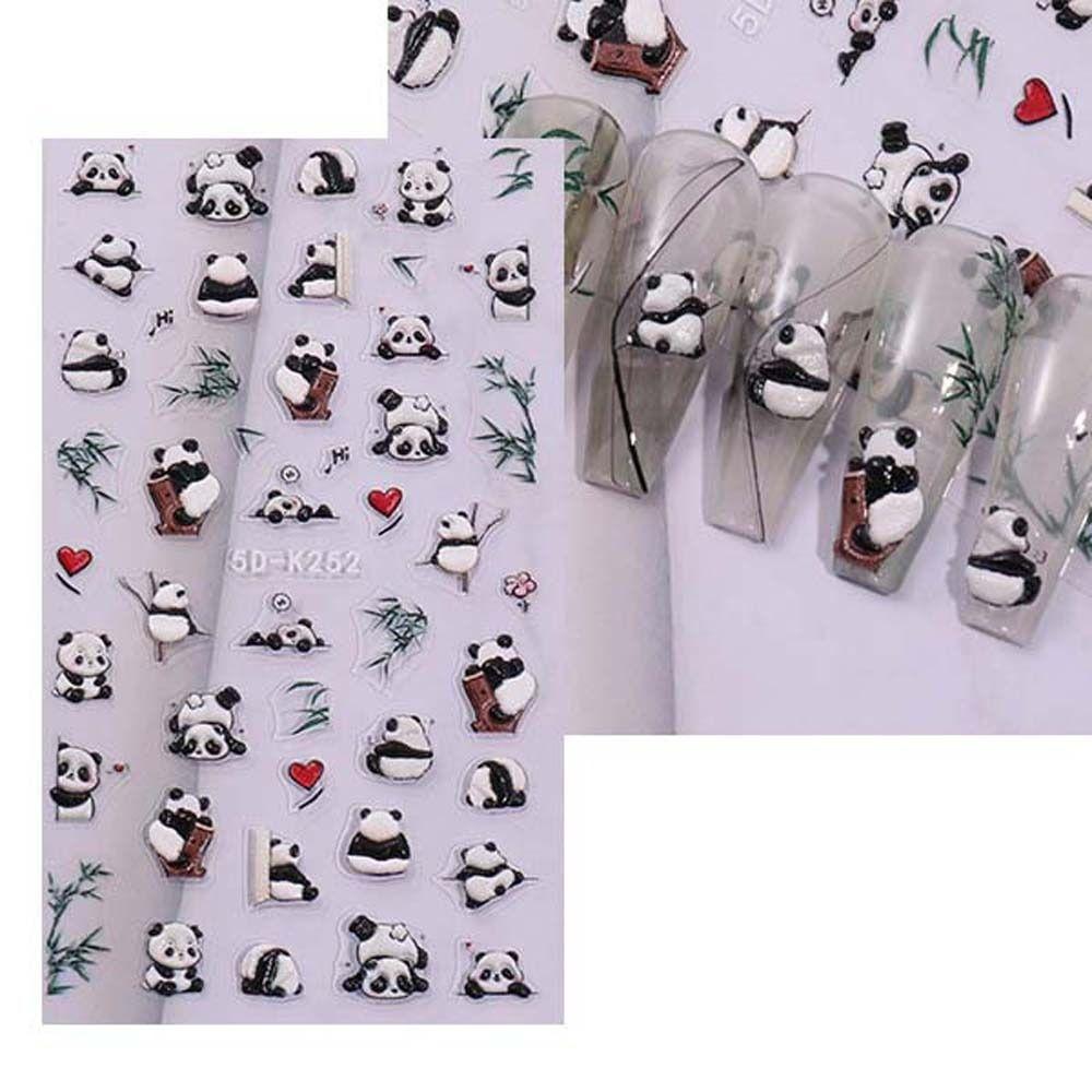 Наклейки для ногтей с пандой, мультяшные аксессуары для ногтей, рельефные наклейки для ногтей, подарок