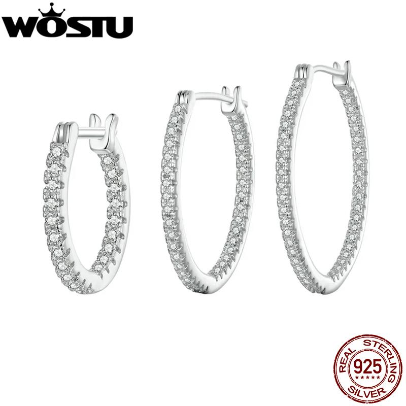 WOSTU Серьги-кольца обручи из стерлингового серебра 925 пробы, большой размер, AAA циркон, серьги-подвески, женские, для девочек, ювелирные изделия, подарки на вечеринку