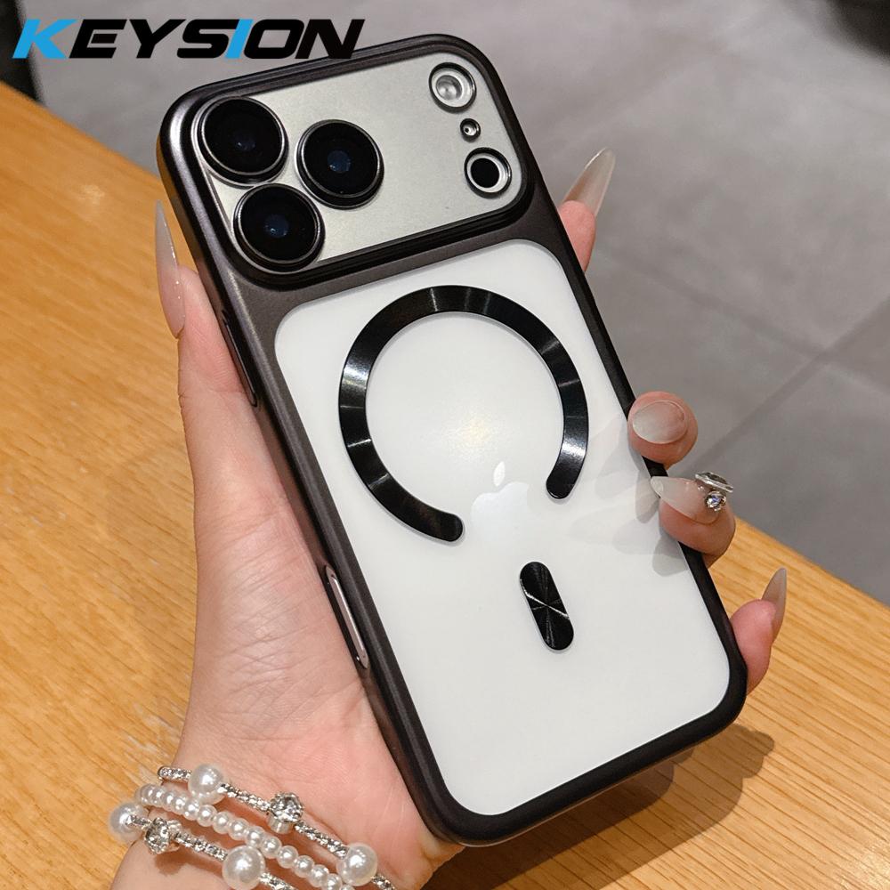 KEYSION Гальванический Прозрачный Матовый Магнитный Чехол для Телефона MagSafe для iPhone 17 Pro Max Air Жесткий ПК Пленка для Объектива Противоударный Чехол