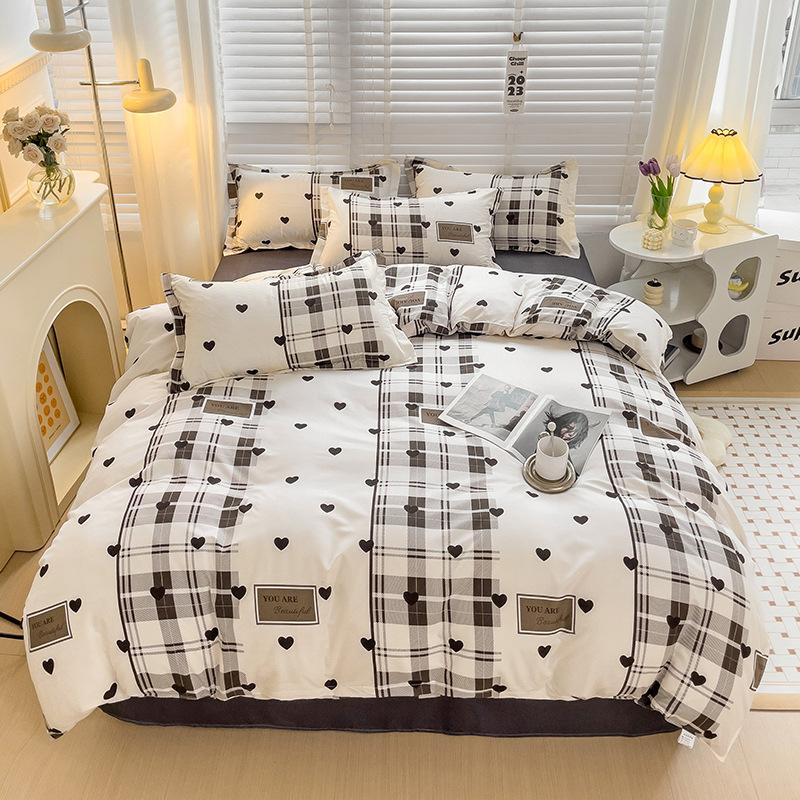 Simple Bedding Washed Cotton Four-piece Set Pastoral Bed Sheet Quilt Cover Bedding Three-piece Set
