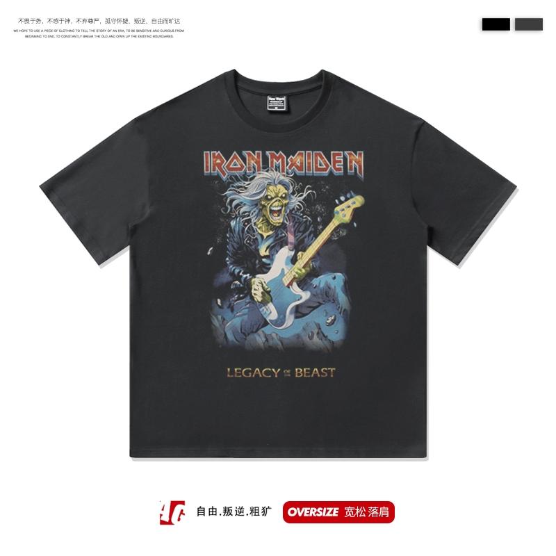 2025 Европа и Соединенные Штаты Хай-стрит Американский Хэви-метал Рок Футболка с коротким рукавом Мужская и Женская Топ с рукавом до локтя в стиле BF