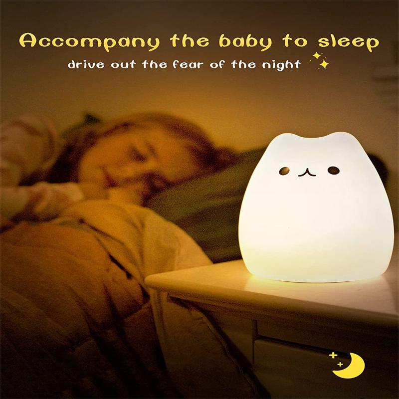 4.5v 0.3w Silicone Cute Cat Night Lights Portable Battery Powered 7 Color Table Lamp For Home Decor