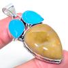 Natural Fossil"Coral, Chalcedony Gemstone 925 Sterling Silver Pendant 2.36" h0A37