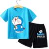 Boy Girl Short Sleeves Shorts 2pcs Set Kid Blue Top Summer Clothes Children T-shirt Set Cute Cartoon Tees