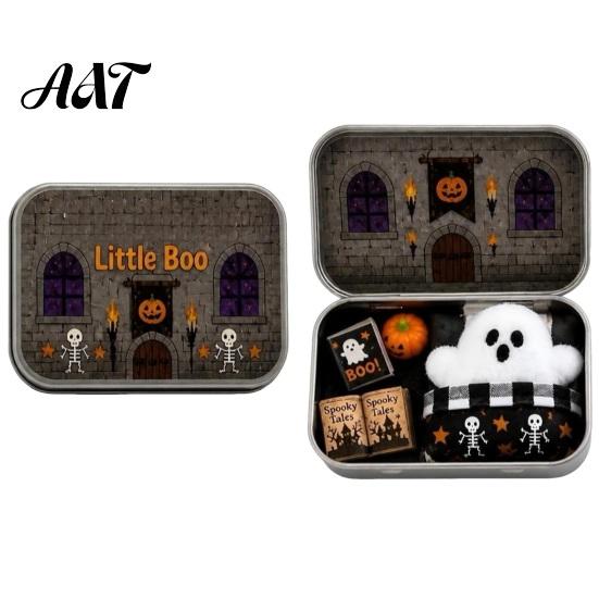 Miniature Landscape Props Mini Ghost Tin Box Set, Little Pocket Cute in A Box, Compact Desktop Soft Decoration Halloween Scene Spooky Decor, Gifts for