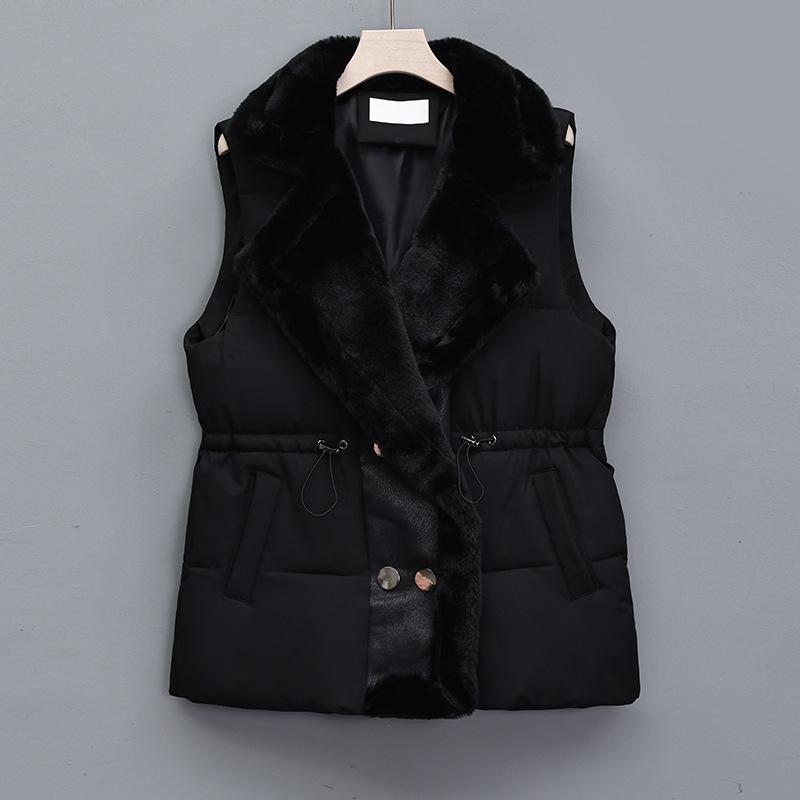 Lamb Wool Splicing Down Cotton Vest Women Wear Outside In Winter Autumn and Winter New Fur Integrated Lapel Waist Vest