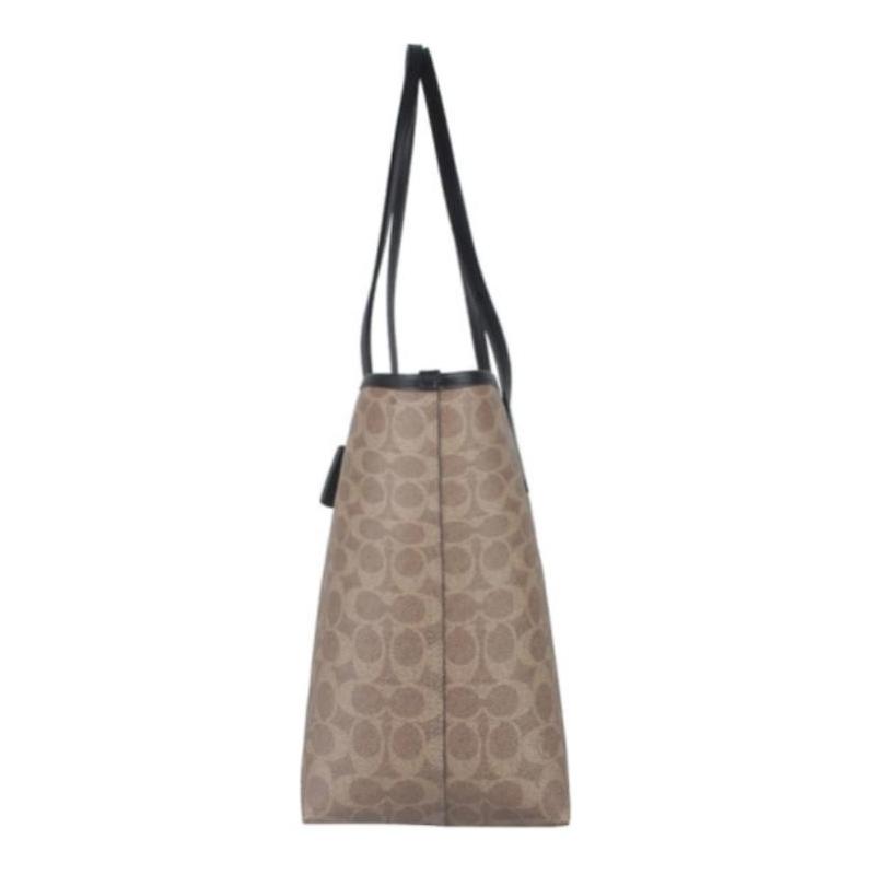COACH 44 Fashionable magnetic buckle closure PVC Tote bag Tote bag shopping bag handbag large size for women Khaki color matching