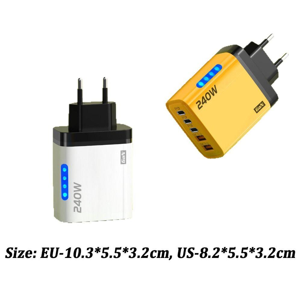 Адаптер-зарядное устройство для телефона с 5 портами, светодиодный, USB C, 240 Вт, вилка для iPhone/Xiaomi/Samsung