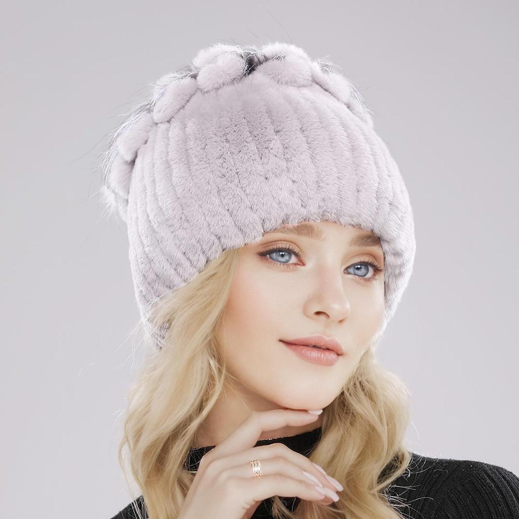 New Winter Real Rabbit Fur Beanies Hat Women 100% Genuine Real Rex Rabbit Hat Good Elastic Knitted Rex Rabbit Fur Caps