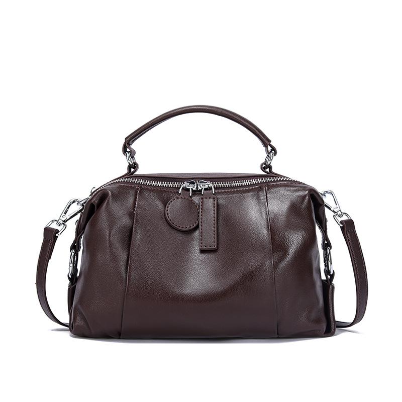 "2025 Retro European Cowhide Boston Shoulder Bag"