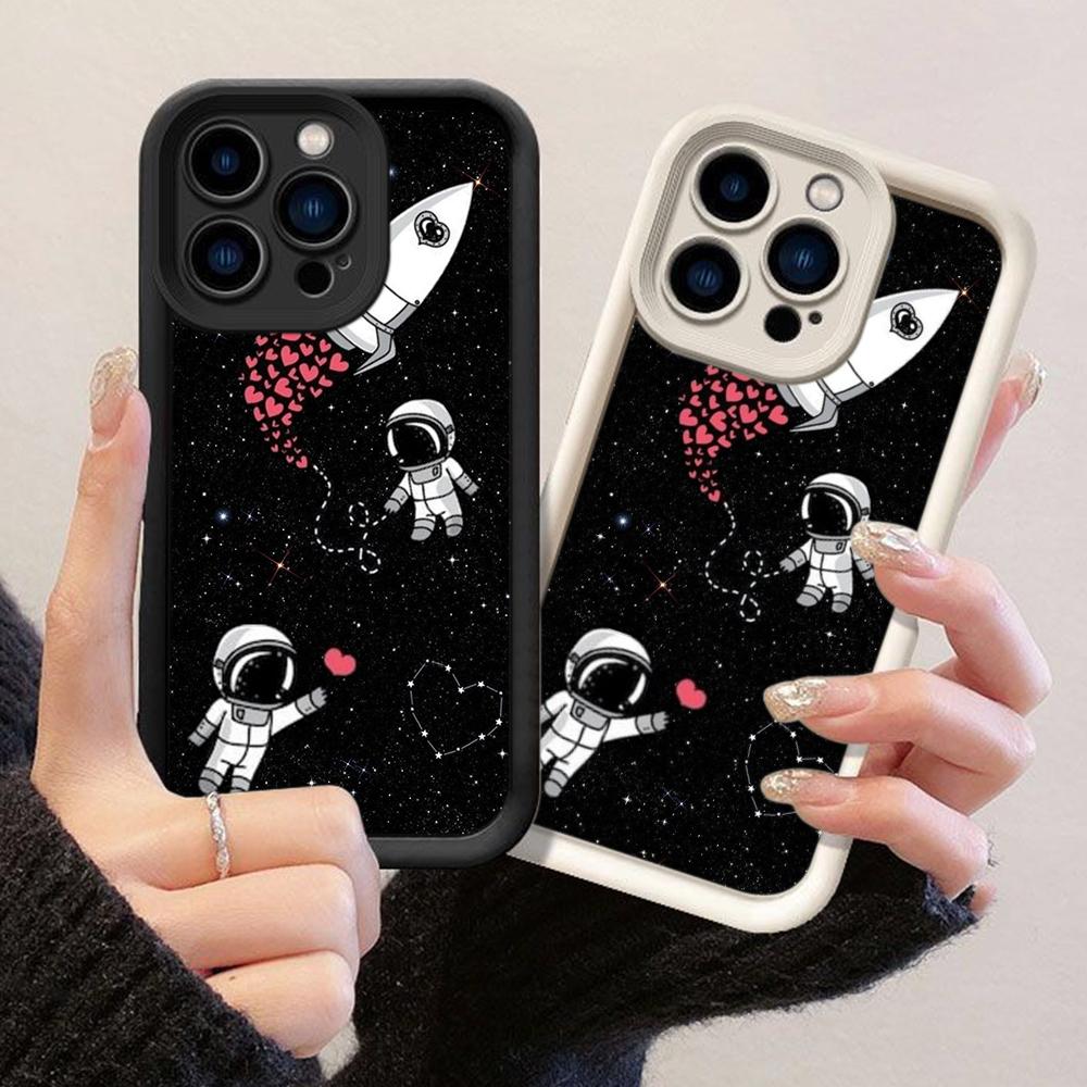 JT219 Милый Космический Астронавт Ракета для iPhone 17 16 15 Pro Max Samsung S26 S25 Ultra A17 A16 A07 A56 A15 A06 Xiaomi 15T Redmi 15c 14C Мягкий ТПУ Чехол
