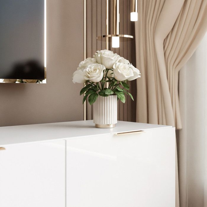Meuble TV ANGEL - avec LED - 200x40x49 cm - 4 portes avec poignées - Blanc brillant