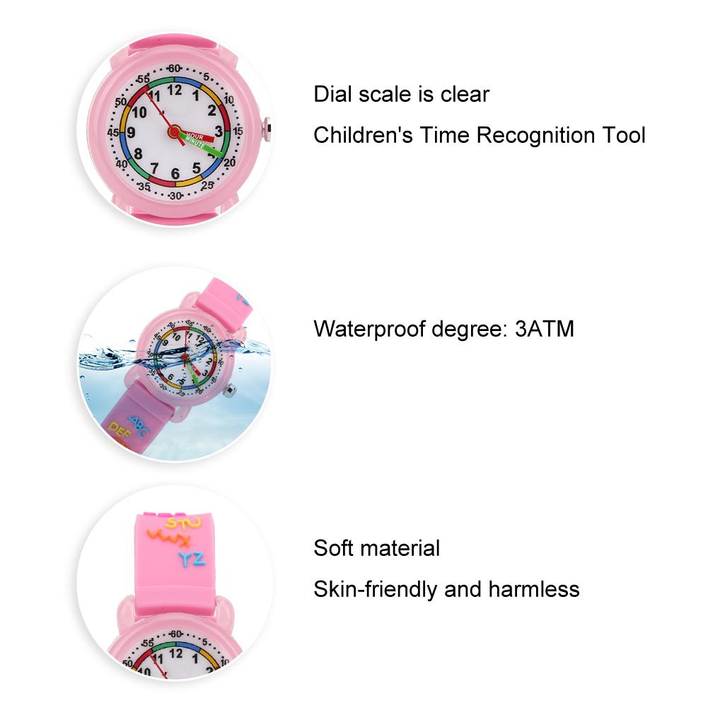 Детские водонепроницаемые часы с рисунком из мультфильма, детские наручные часы с функцией распознавания времени, розовый