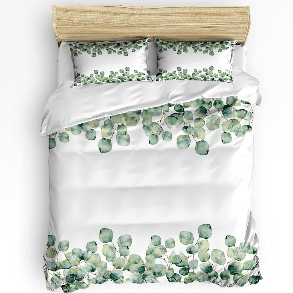 Sage Green Botanical Comforter Cover Eucalyptus Leaves Duvet Cover Spring Watercolor Plants Bedding Set Rustic Farmhouse Bed Set