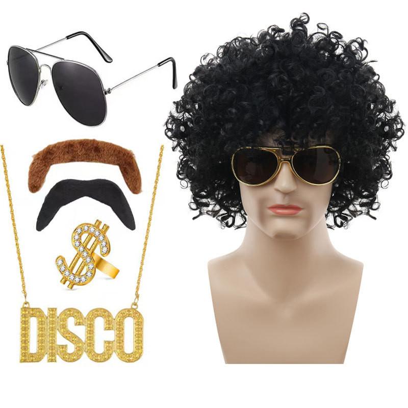 Стильный панк-парик с цветными диско-очками и уникальным ожерельем для тематических вечеринок